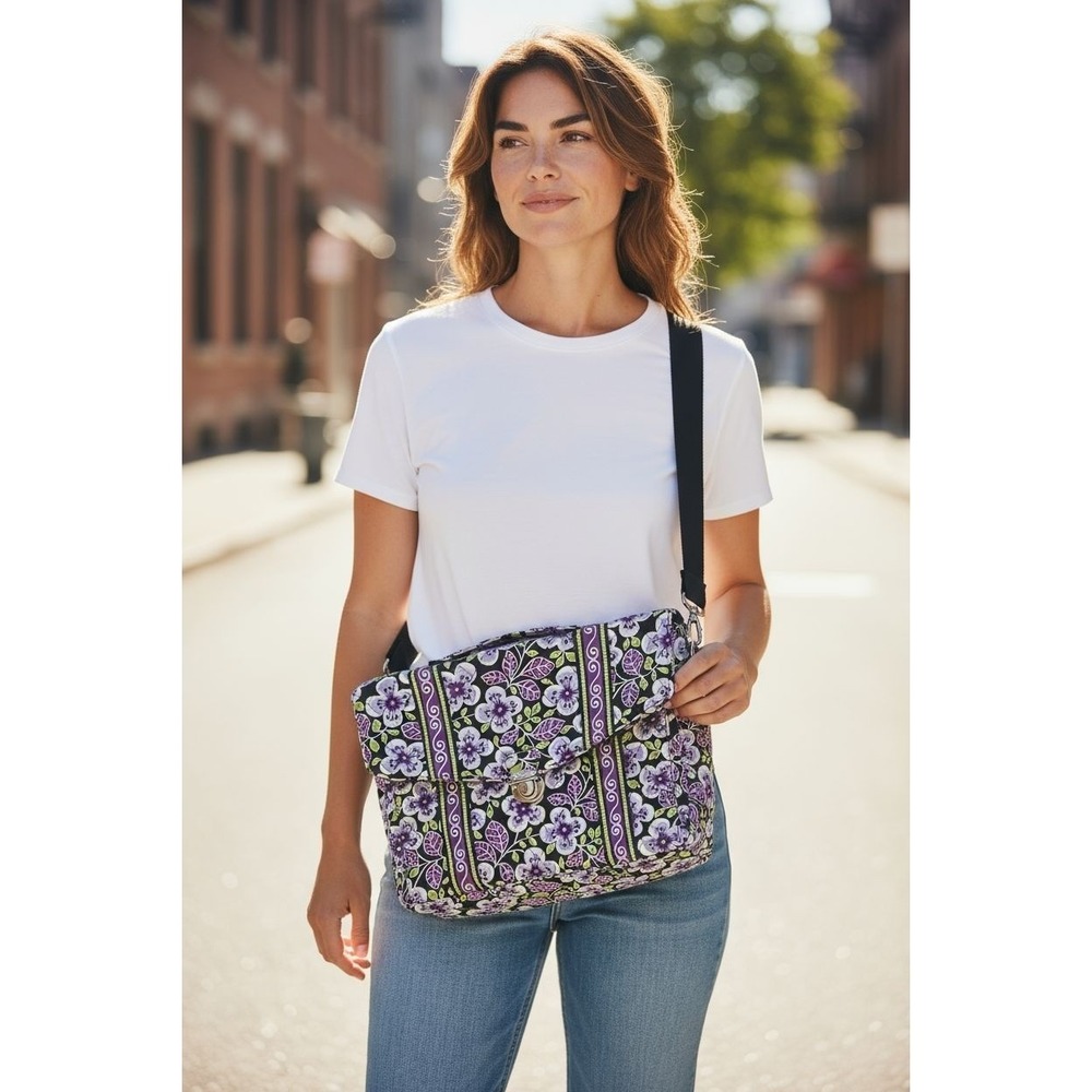 Vera Bradley Plum Petals Attaché‎ Messenger Bag Crossbody Computer Bag